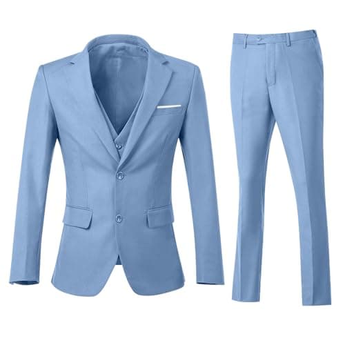 ZKHOECR Men's 3-Piece Slim Fit Two-Button Suit Set Jacket & Pants