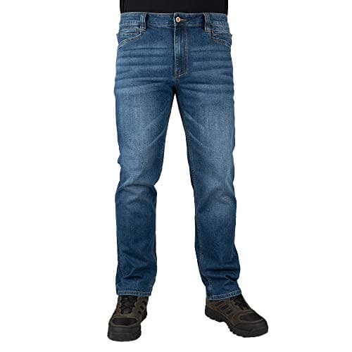 LA Police Gear Men's Durable Stretch Tactical Jeans - Terrain Flex Slim Fit, Multi-Pocket Design