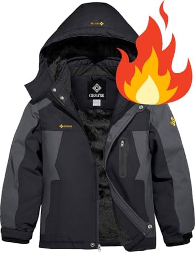 GEMYSE Boy's Waterproof Winter Snow Jacket with Hood and Fleece Liner
