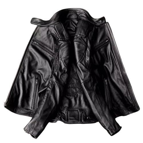 Men's Genuine Cowhide Motorcycle Jacket with Stand Collar