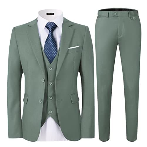 WEEN CHARM Men's Slim Fit 3-Piece Tuxedo Suit 2-Button Jacket Pants Tie