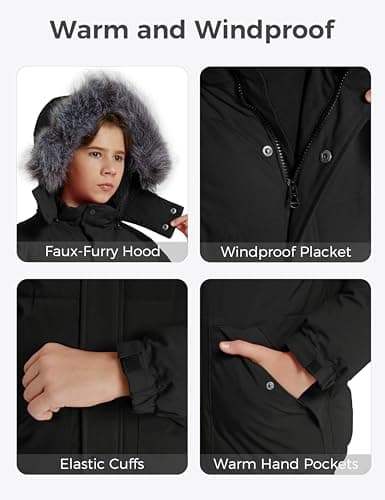 Wantdo Boys' Winter Waterproof Puffer Coat - Warm Fleece Jacket