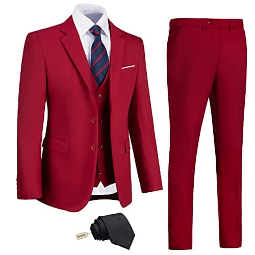 Amyox Men's Slim Fit 3 Piece Business Wedding Tux Suit Set Jacket Vest Pants Tie