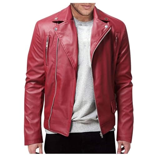 Black Mens Leather Motorcycle Jacket Lightweight Slim Fit Bomber Coat