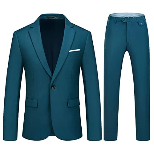 KUDMOL Mens Slim Fit 2-Piece Solid Casual Suit Jacket & Pants Set