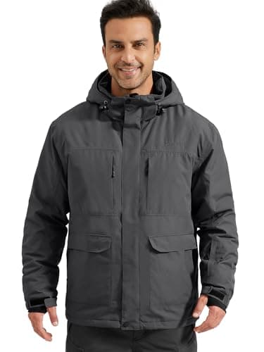 FREE SOLDIER Men's Waterproof Winter Ski Jacket with Hood and Fleece Lining