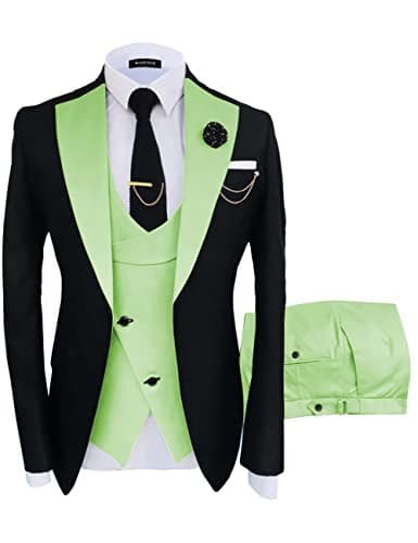 Wangyue Men's Slim Fit Double Breasted Tuxedo 3-Piece Suit