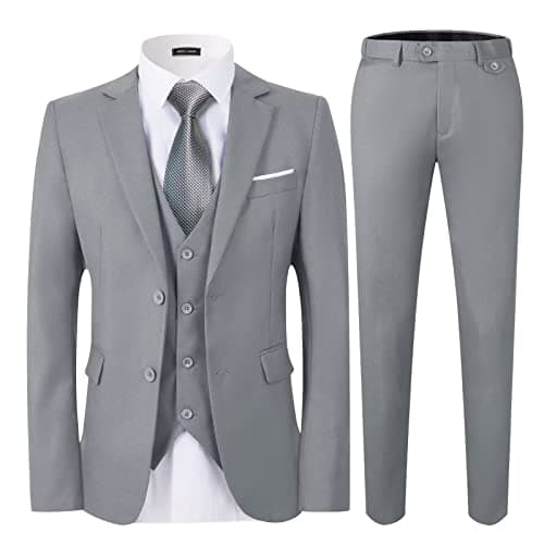 WEEN CHARM Men's Slim Fit 3-Piece Tuxedo Suit 2-Button Jacket Pants Tie
