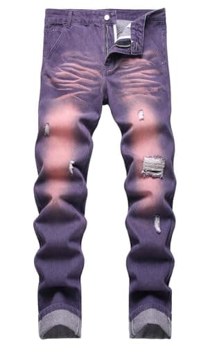 HENGAO Men's Slim Fit Ripped Denim Jeans