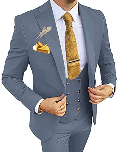 Wangyue Men's 3-Piece Slim Fit Double Breasted Suit for Business, Weddings & Proms