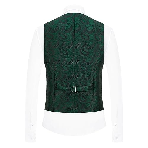 KUDMOL Mens Slim Fit Paisley Tuxedo Suit Prom Night One Button Blazer Vest Pants Set