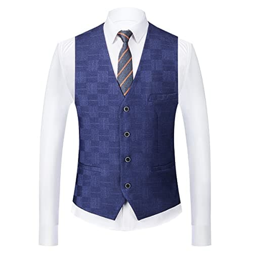 KUDMOL Mens Vintage Plaid Suit 3-Piece Casual Tuxedo for Weddings and Business Parties