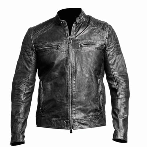 DECIMAL Men's Black & Brown Genuine Lambskin Leather Biker Jacket VINTAGE MOTORCYCLE JACKETS