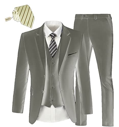 KLAYOVE Men's Slim Fit 3-Piece Wedding Tuxedo Set with Blazer, Vest, Pants, and Tie