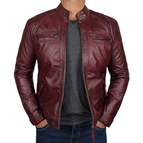 JEsilunmaMY Men's Distressed Punk Leather Jacket Vintage Motorcycle Bomber Coat