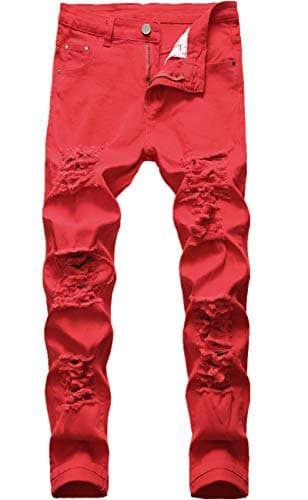 Slim Fit Ripped Distressed Stretch Jeans for Men