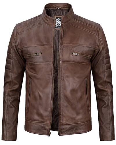 Cafe Racer Leather Jacket Men - Real Lambskin Natural Grain Motorcycle Jacket