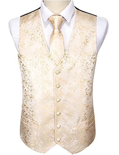 Barry.Wang Men's Paisley Silk Suit Vest Set with Ties 5PCS Formal/Leisure