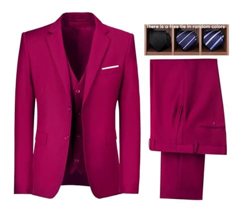 Wudli Mens Slim Fit 3-Piece Groomsmen Wedding Suit Notched Lapel Tuxedo Jacket Pants Vest Set