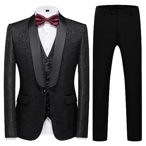 KUDORO Slim Fit 3 Piece Men's Formal Tuxedo Suit for Wedding Prom