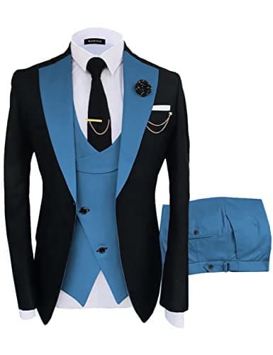 Wangyue Men's Slim Fit Double Breasted Tuxedo 3-Piece Suit