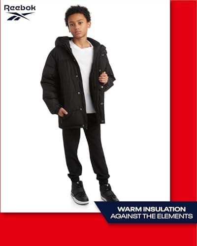 Reebok Boys' Heavyweight Winter Puffer Coat - Weather Resistant Ski Jacket (Ages 8-20)