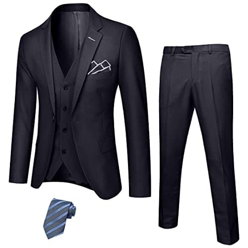 YND Men's Slim Fit 3 Piece Stretch Suit with One Button Blazer Pants, Party & Wedding