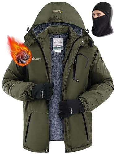 WOSONG Men's Winter Ski Coats, Fleece-Lined & Balaclava, Waterproof & Windproof