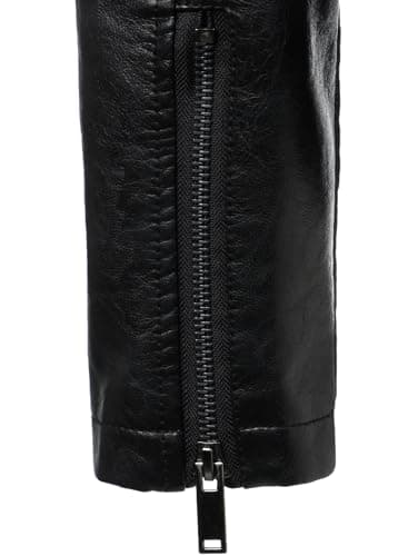 HOOD CREW Men's Faux Leather Bomber Jacket Classic Motorcycle