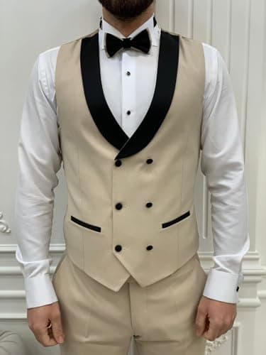 SPTALLFITJSV Mens Slim Fit Double Breasted Tuxedo Suit for Wedding Prom Dinner