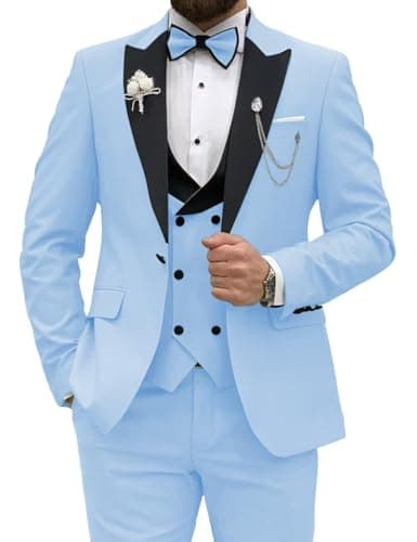 Wangyue Men's Slim Fit Tuxedo 3-Piece Suit for Wedding Party Prom Dinner