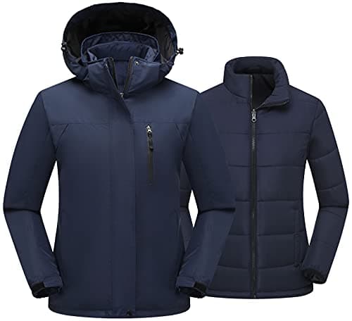PTSOC Women's 3-in-1 Ski and Hike Jacket - Waterproof, Windproof, Warm Winter Snow Coat