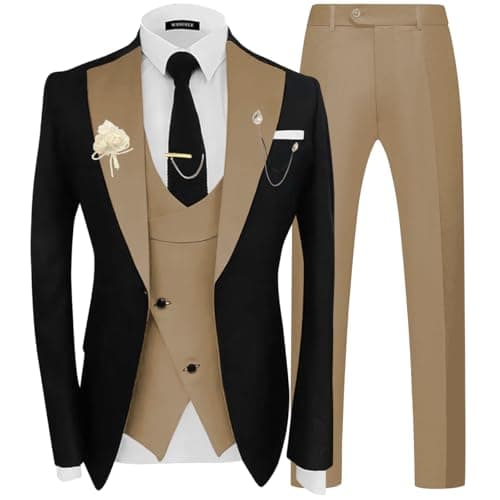 Wangyue Men's Double Breasted Tuxedo Suit 3-Piece Slim Fit Sets for Wedding Prom