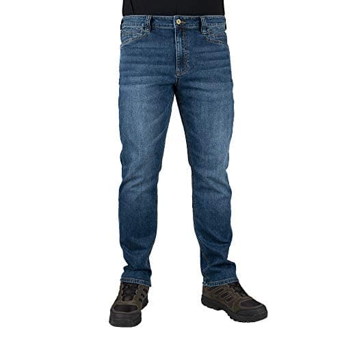LA Police Gear Men's Durable Stretch Tactical Jeans - Terrain Flex Slim Fit, Multi-Pocket Design