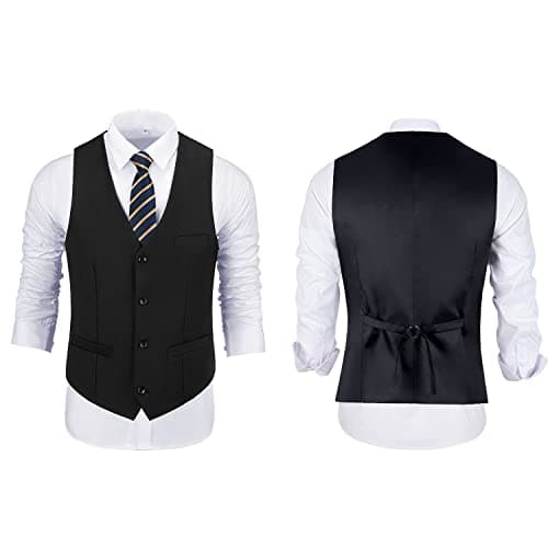 JPF Men's Slim Fit Suit Set - Solid Vest & Pants with Tie