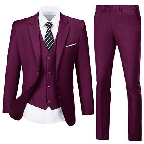 Lynerun Mens Solid Two Button Slim Fit Suit Set for Formal Weddings Business