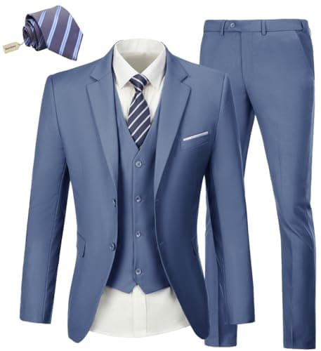 KLAYOVE Men's Slim Fit 3-Piece Wedding Tuxedo Set with Blazer, Vest, Pants, and Tie
