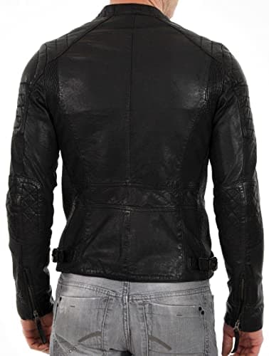DECIMAL Men's Black & Brown Genuine Lambskin Leather Biker Jacket VINTAGE MOTORCYCLE JACKETS