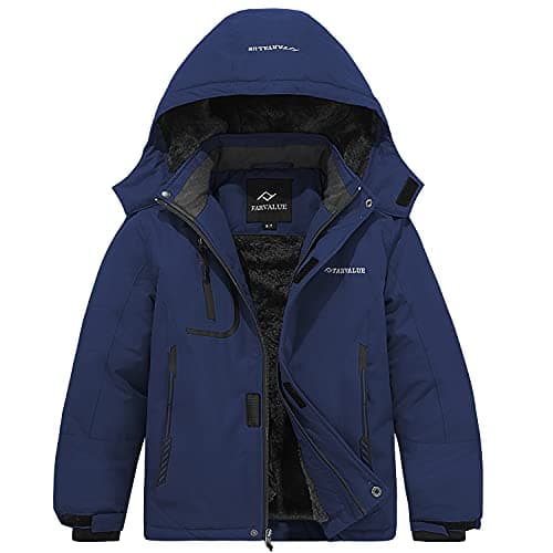 FARVALUE Boys' Waterproof Winter Ski Jacket with Removable Hood