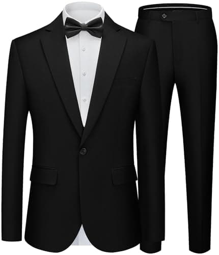 WEEN CHARM Men's Slim Fit 2-Piece One-Button Blazer & Tuxedo Pants Wedding Prom Suit Set