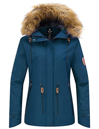 Wantdo Women's Waterproof Insulated Fleece Hooded Ski Jacket