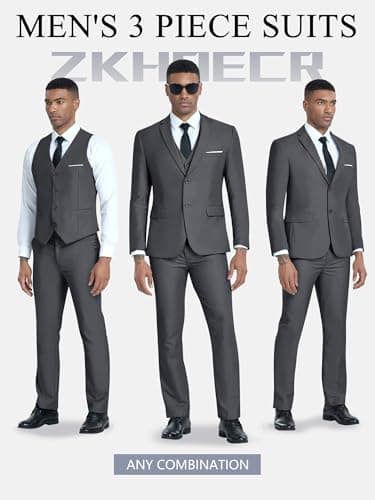ZKHOECR Men's Slim Fit 3-Piece Suit Set for Business and Weddings