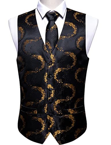 Barry.Wang Men's Paisley Silk Suit Vest Set with Ties 5PCS Formal/Leisure