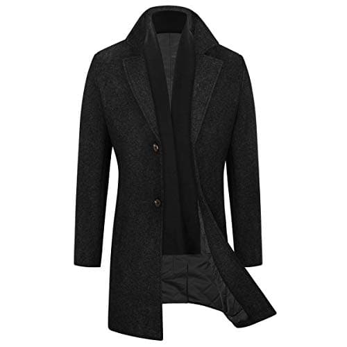 WULFUL Men's Slim Fit Wool Trench Coat Winter Coat