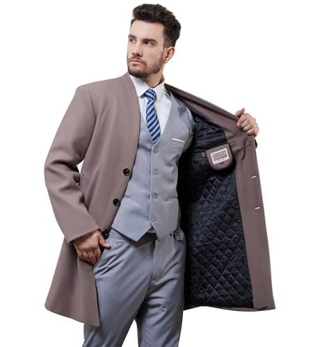 WULFUL Men's Slim Fit Wool Trench Coat Winter Coat
