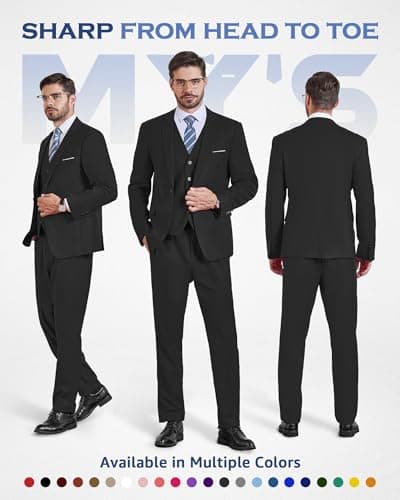 MYS Men's Solid Black 3-Piece Slim Fit Suit Vest, Pants & Tie