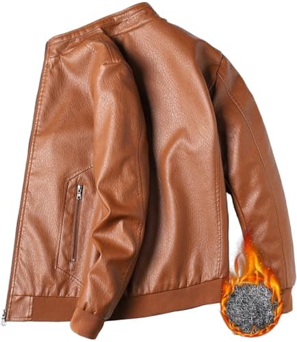 PEGENO Men's Lightweight Stand Collar Faux Leather Motorcycle Jacket