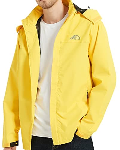 OTU Men's Lightweight Waterproof Hooded Rain Jacket for Hiking Travel
