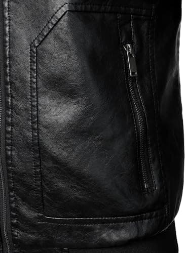 HOOD CREW Men's Faux Leather Bomber Jacket Classic Motorcycle