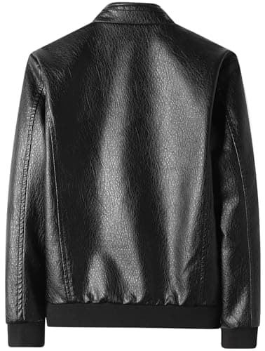 PEGENO Men's Lightweight Stand Collar Faux Leather Motorcycle Jacket